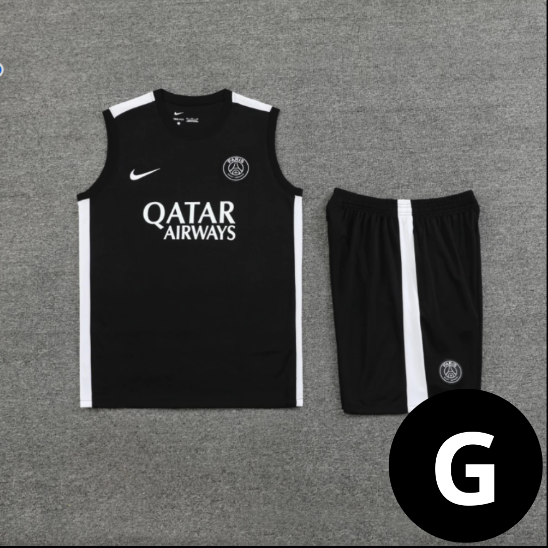 Kit Regata e Short Treino PSG Preto e Branco
