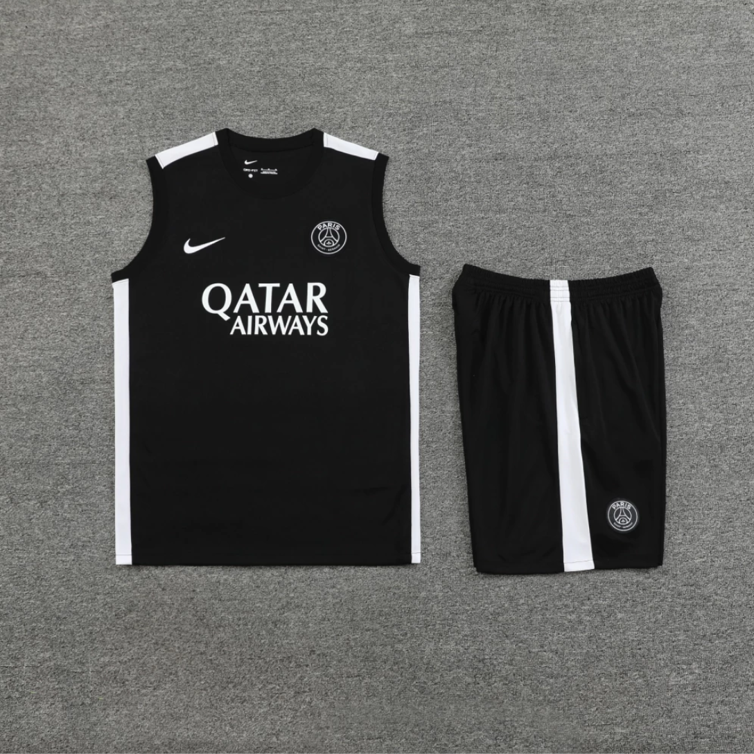 Kit Regata e Short Treino PSG Preto e Branco