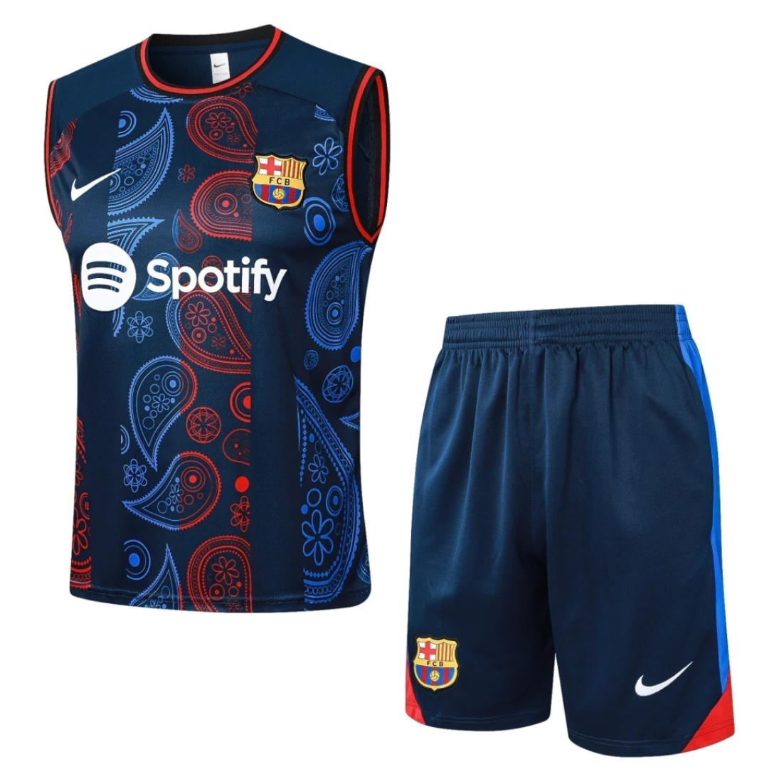 Kit Regata e Short Barcelona Pré-Jogo Azul 2024/25