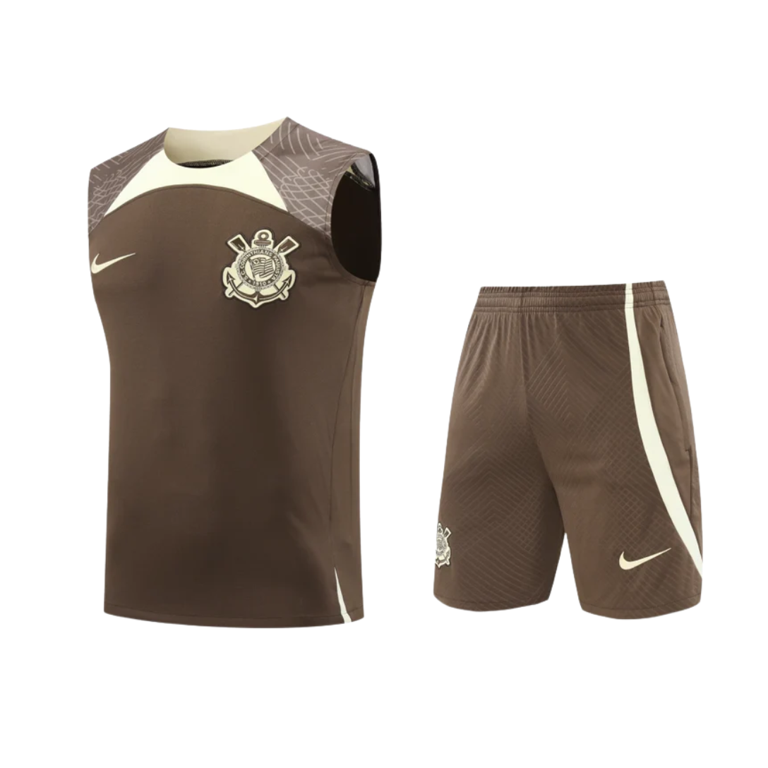 Kit Regata e Short Corinthians Treino Marrom