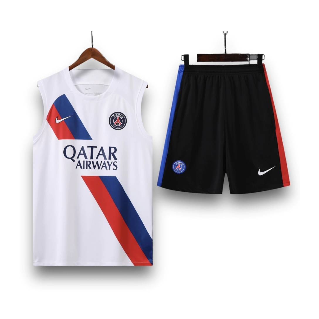 Kit Regata e Short PSG Treino Branco com Listra