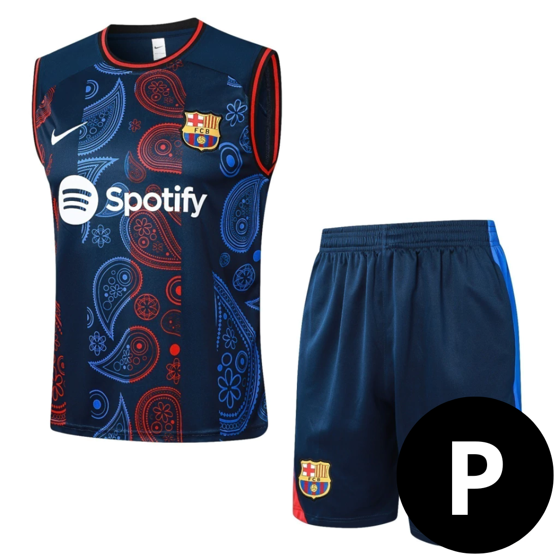 Kit Regata e Short Barcelona Pré-Jogo Azul 2024/25