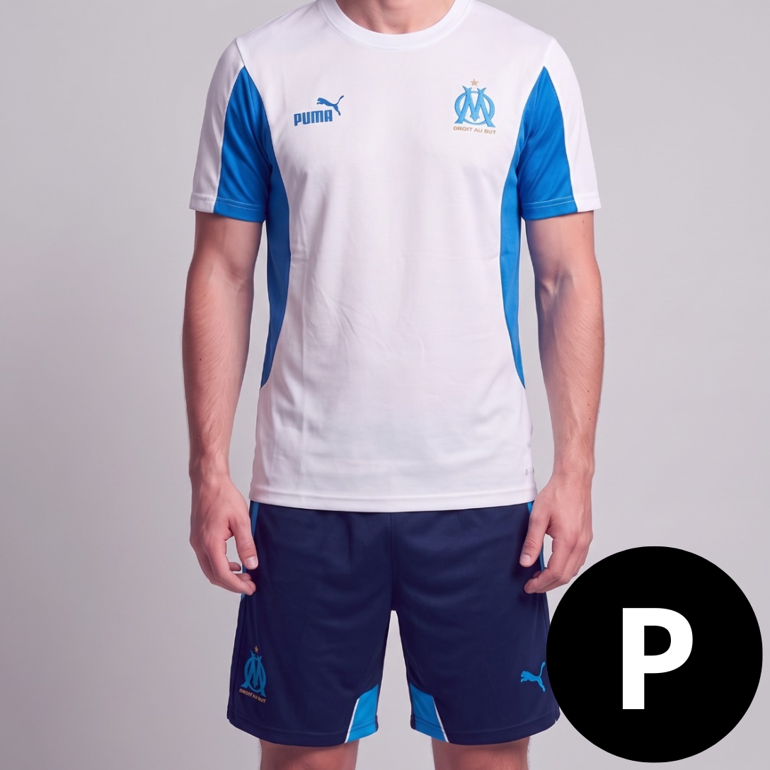 Kit Camisa e Short Olympique de Marseille Branco com Azul