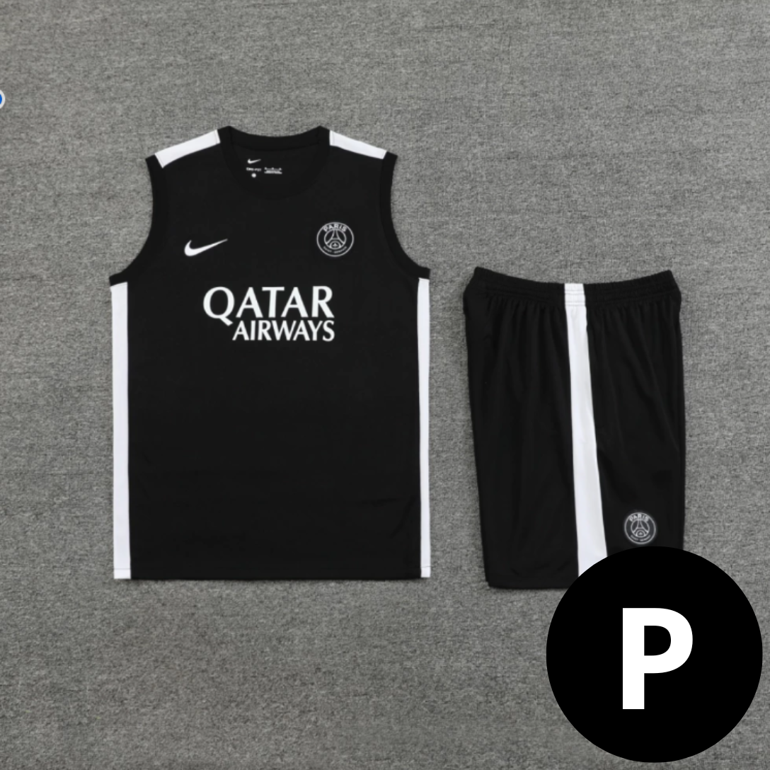 Kit Regata e Short Treino PSG Preto e Branco