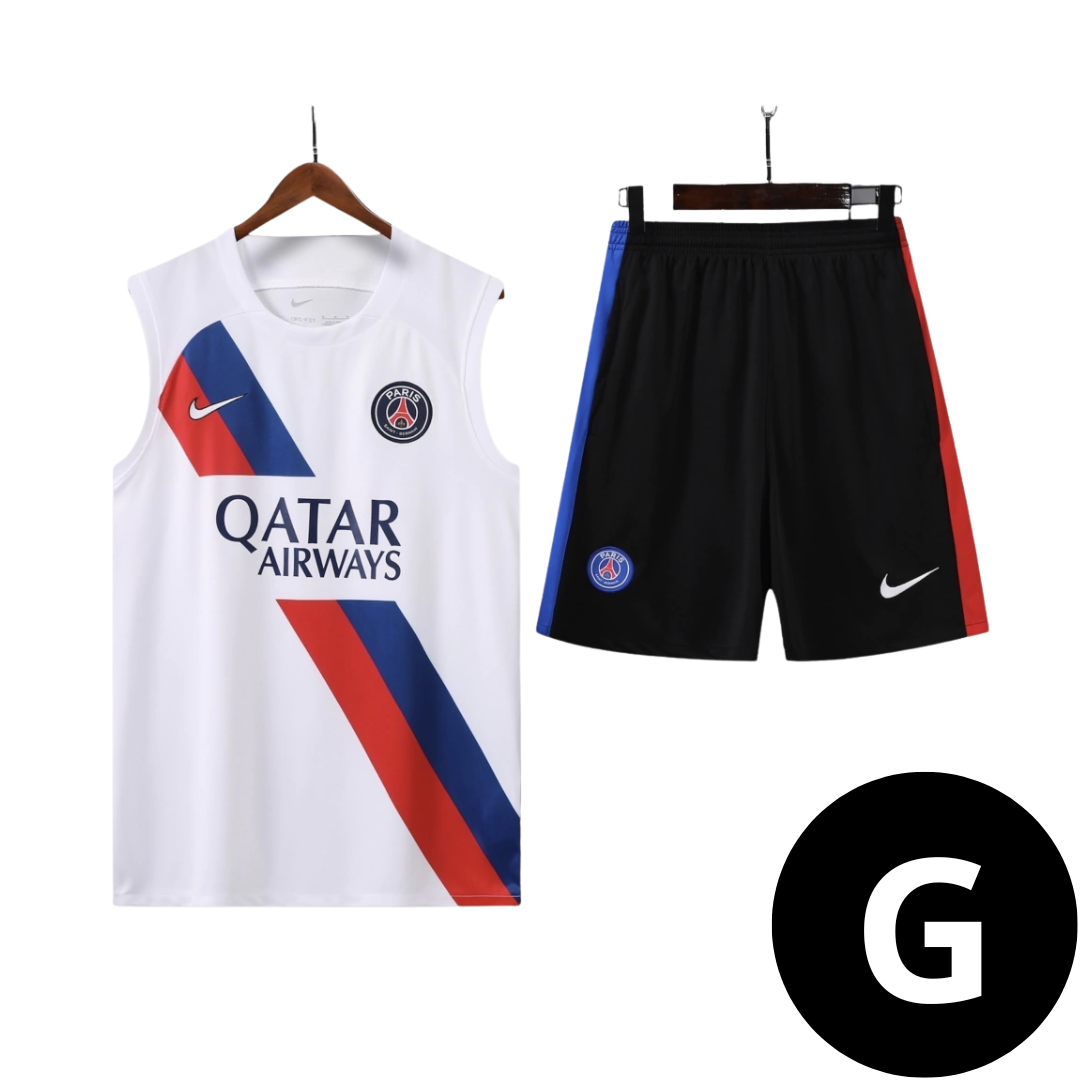 Kit Regata e Short PSG Treino Branco com Listra