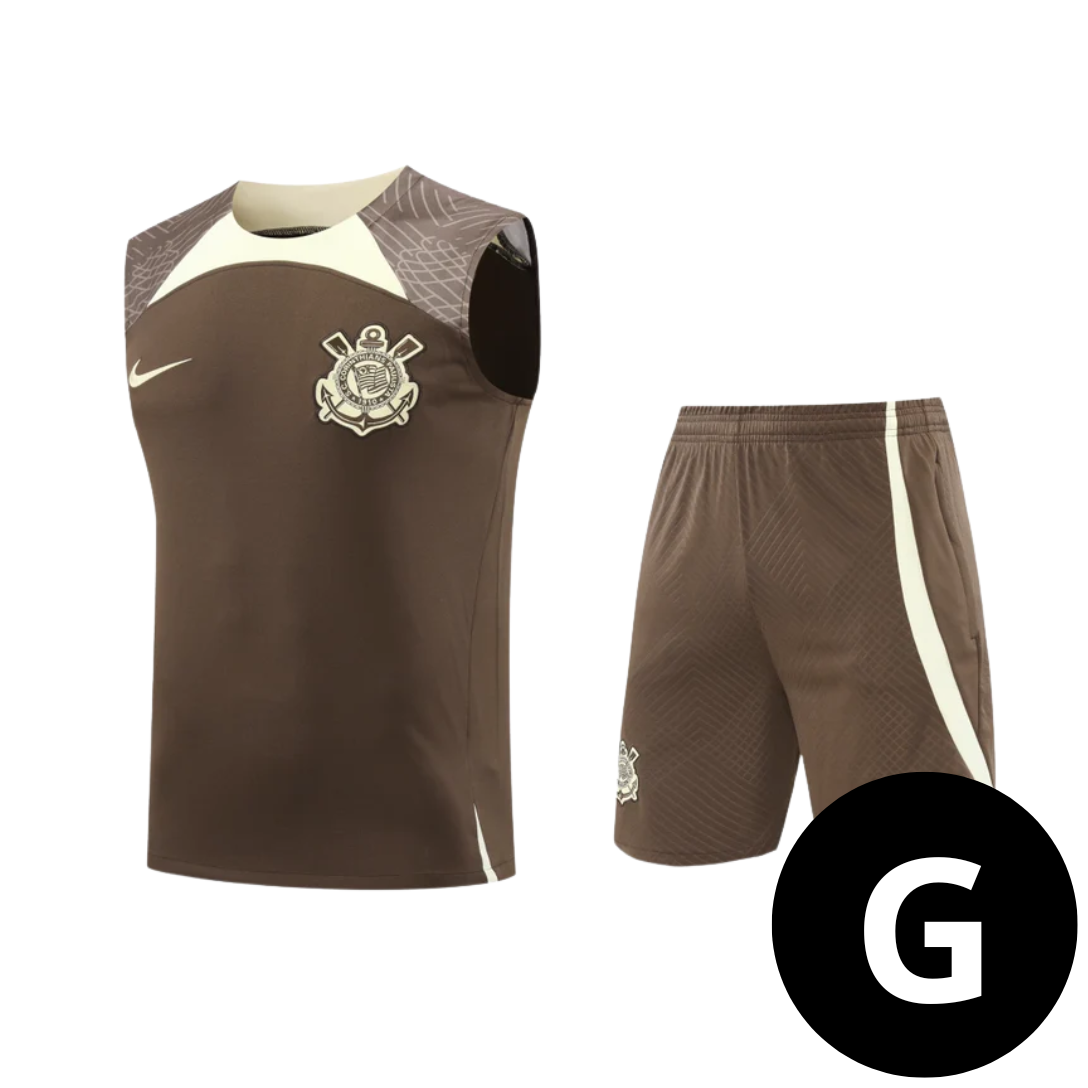 Kit Regata e Short Corinthians Treino Marrom