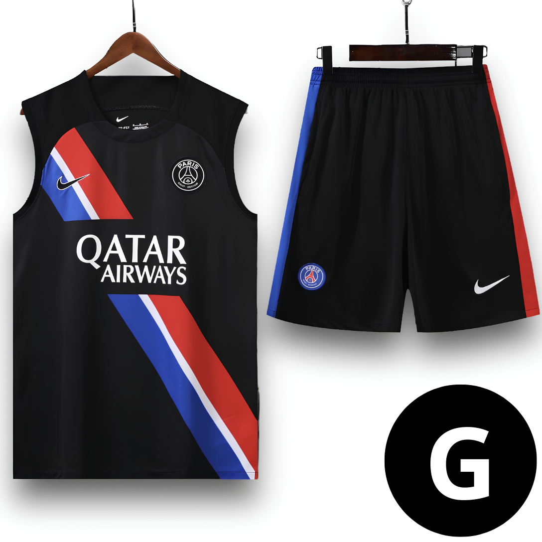 Kit Regata e Short PSG Treino Preto com Listra