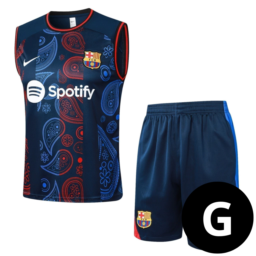 Kit Regata e Short Barcelona Pré-Jogo Azul 2024/25