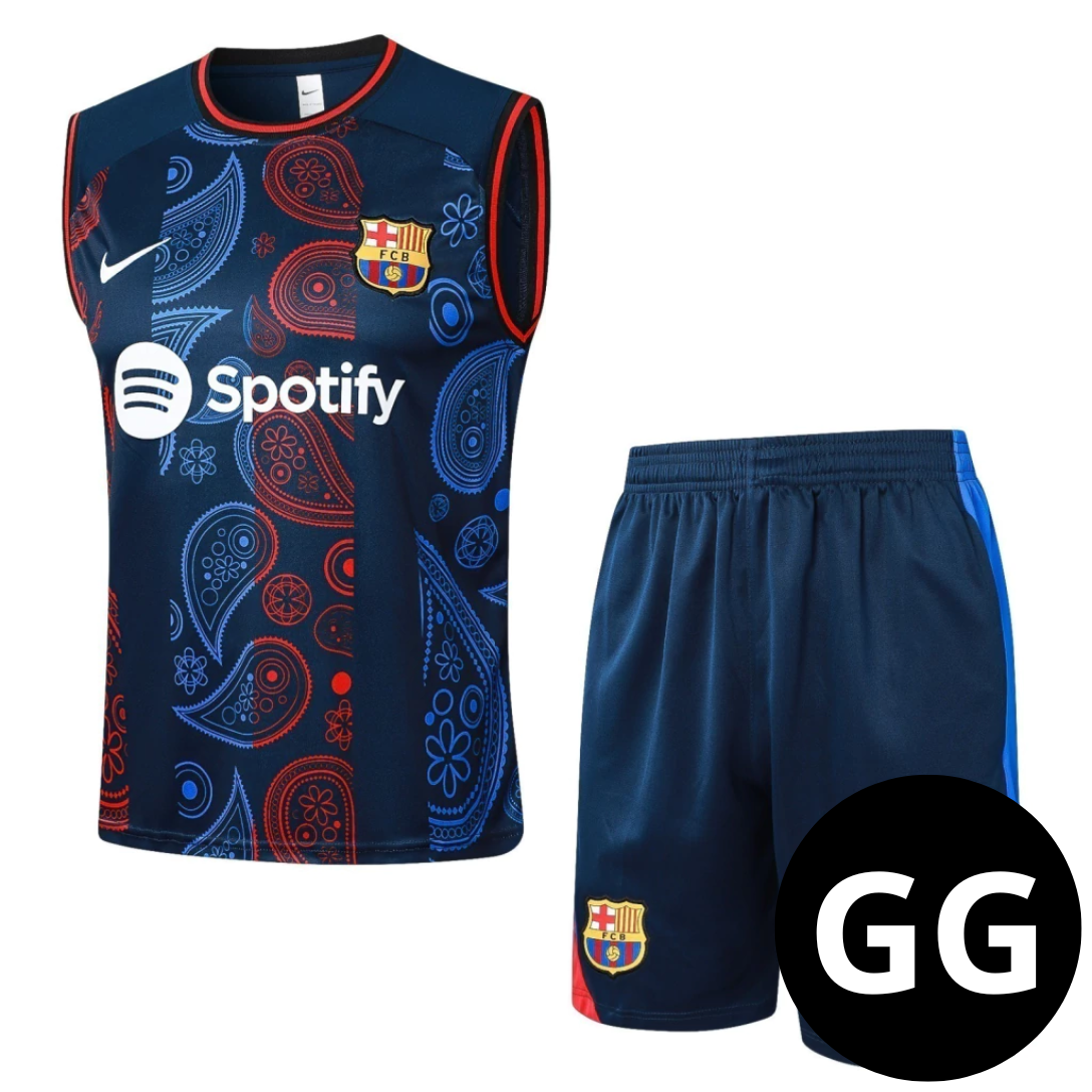 Kit Regata e Short Barcelona Pré-Jogo Azul 2024/25
