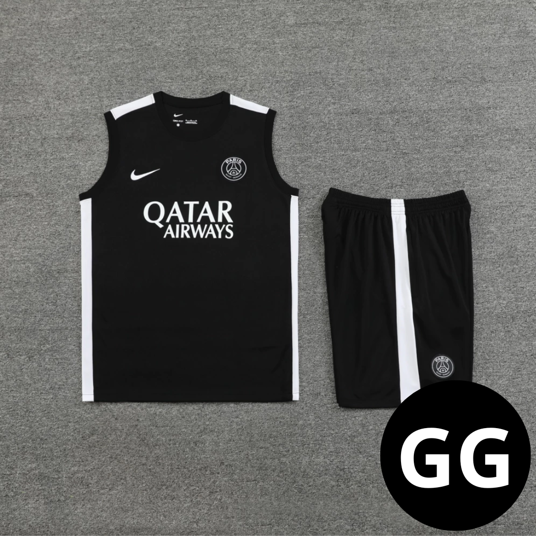 Kit Regata e Short Treino PSG Preto e Branco