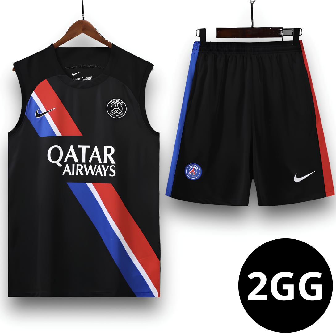 Kit Regata e Short PSG Treino Preto com Listra