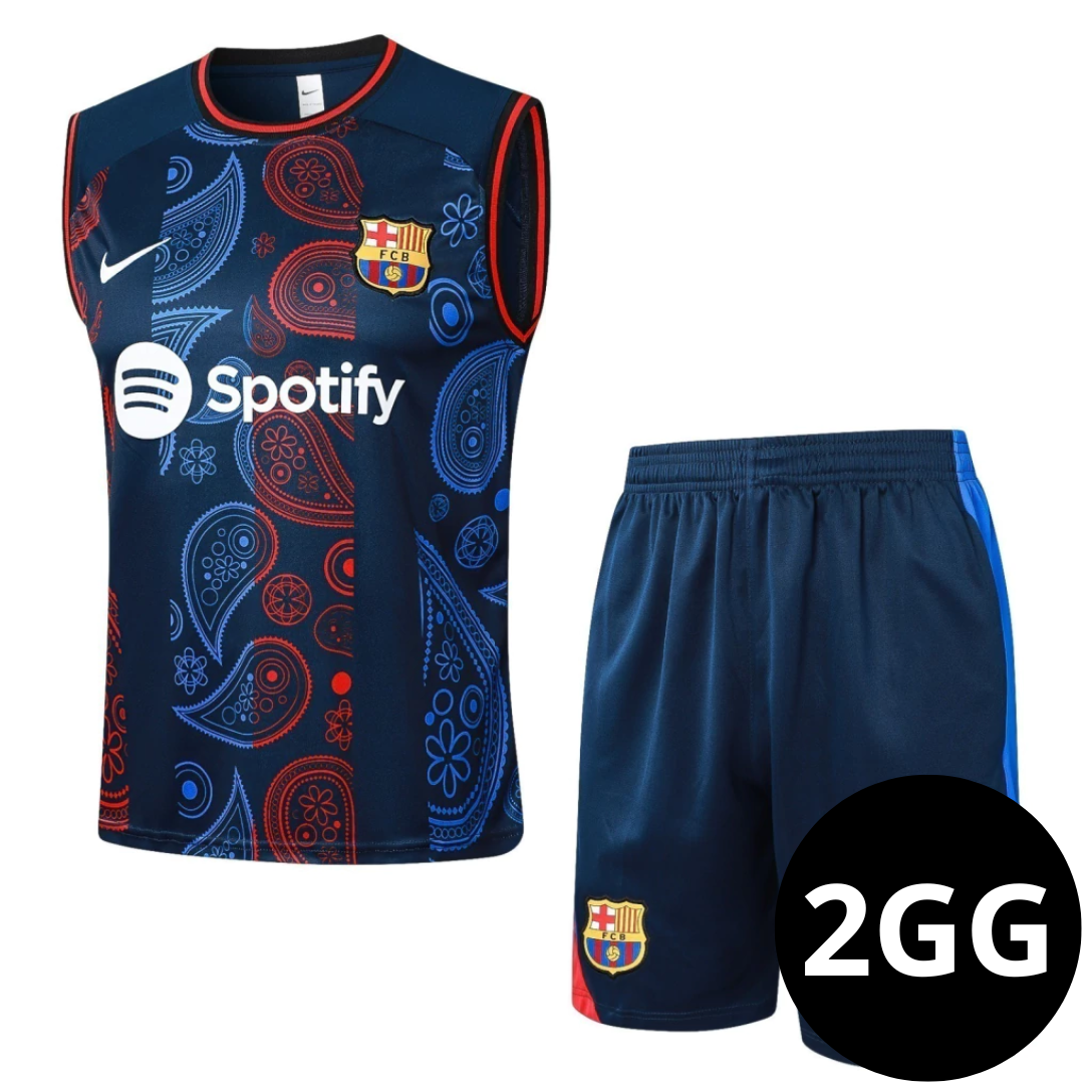 Kit Regata e Short Barcelona Pré-Jogo Azul 2024/25