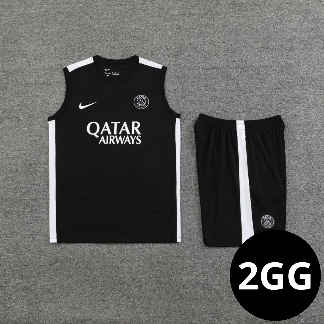 Kit Regata e Short Treino PSG Preto e Branco