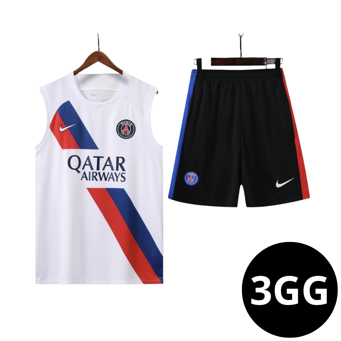 Kit Regata e Short PSG Treino Branco com Listra