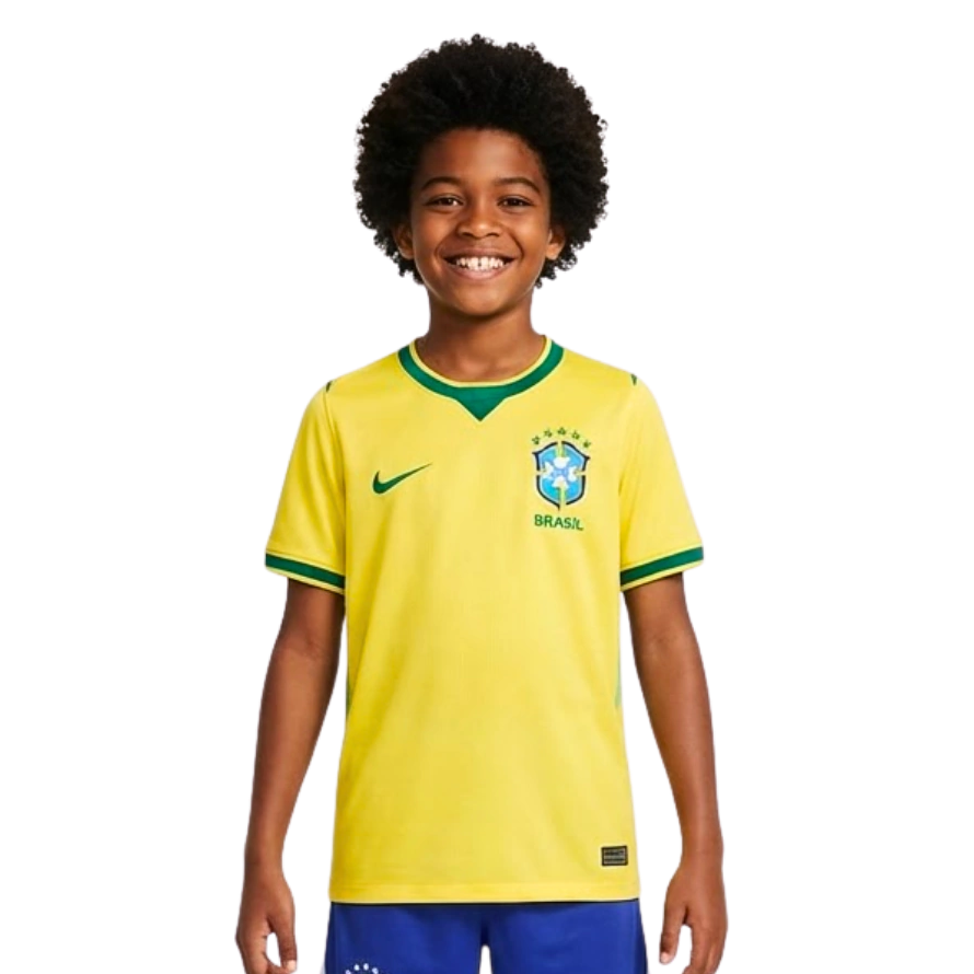 Kit Infantil Seleção Brasil Amarelo Copa I 26/27 - Camisa + Short