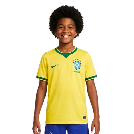 Kit Infantil Seleção Brasil Amarelo Copa I 26/27 - Camisa + Short