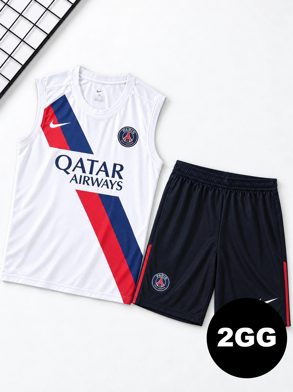 Kit Regata e Short PSG Treino Branco com Listra