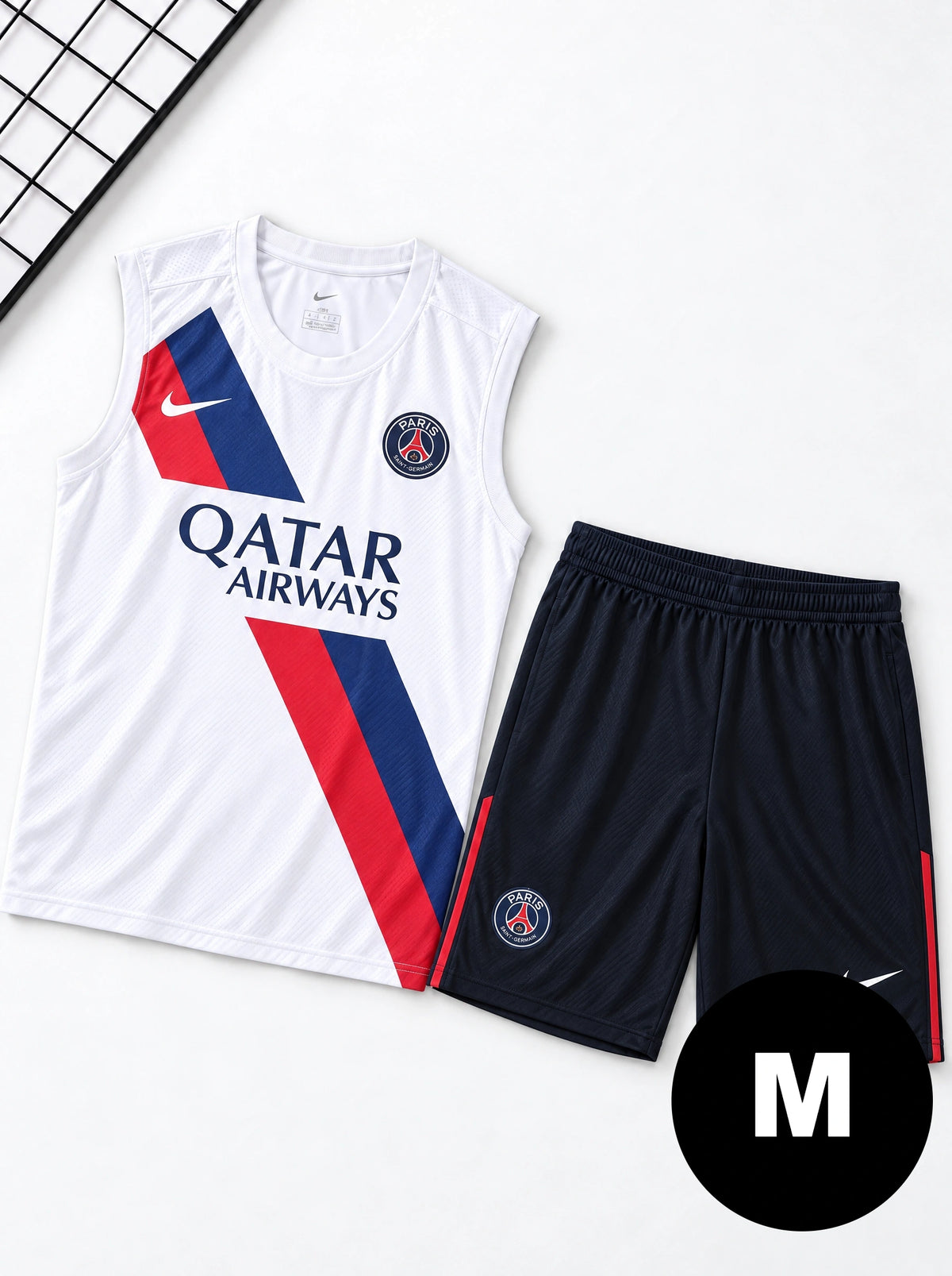 Kit Regata e Short PSG Treino Branco com Listra