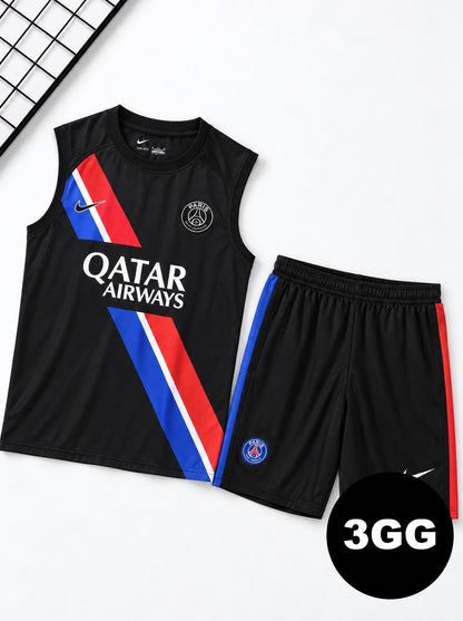 Kit Regata e Short PSG Treino Preto com Listra