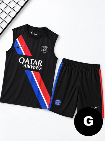 Kit Regata e Short PSG Treino Preto com Listra