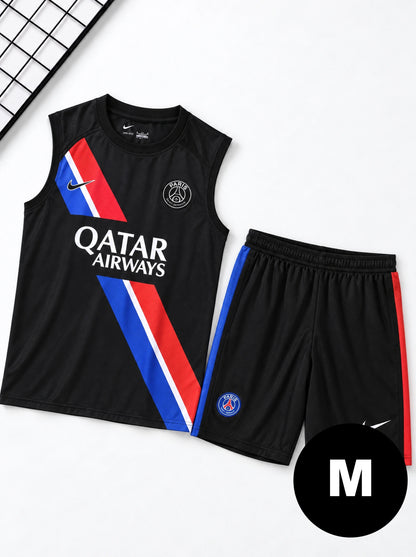 Kit Regata e Short PSG Treino Preto com Listra