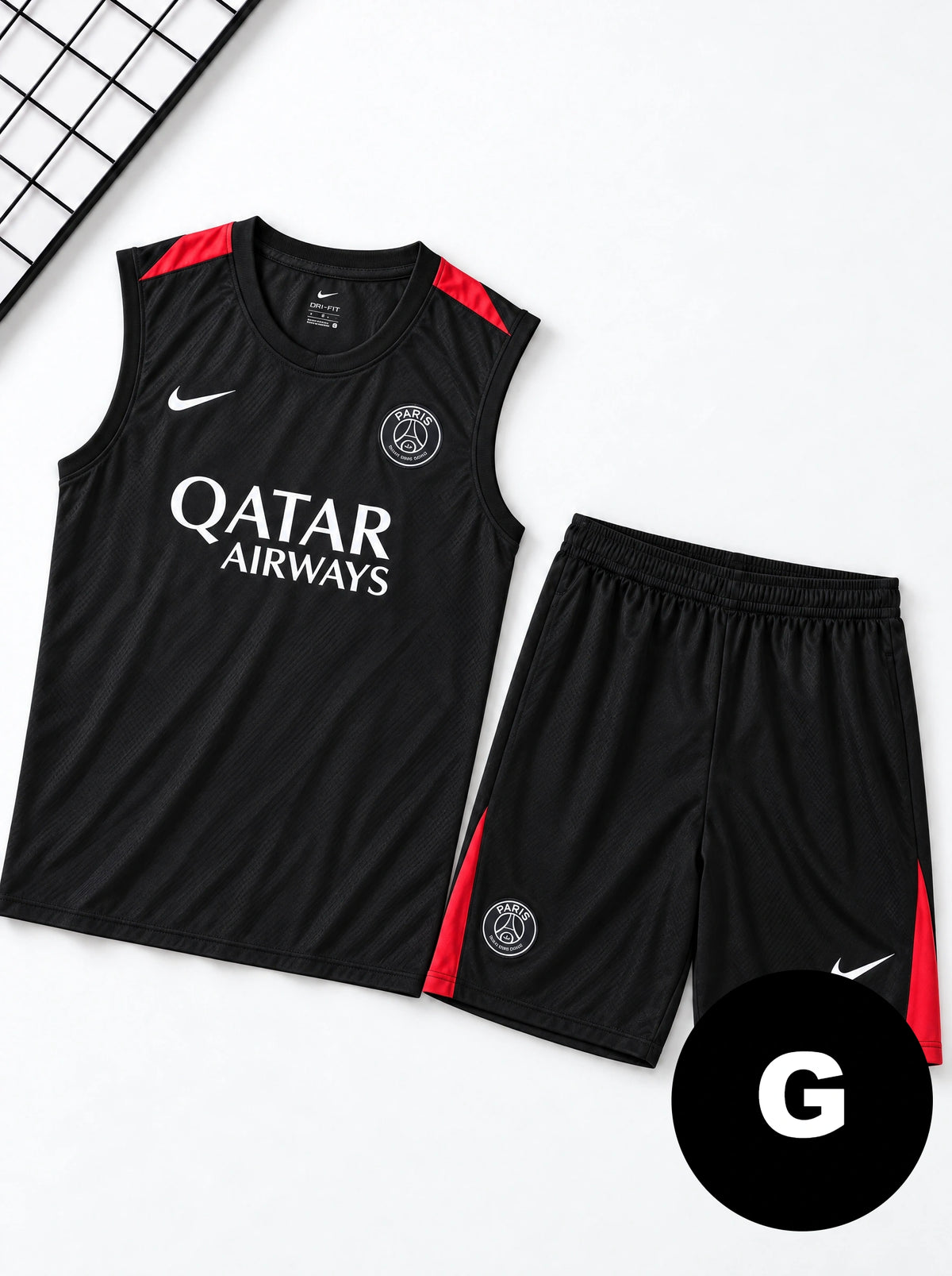 Kit Regata e Short PSG Preto Treino