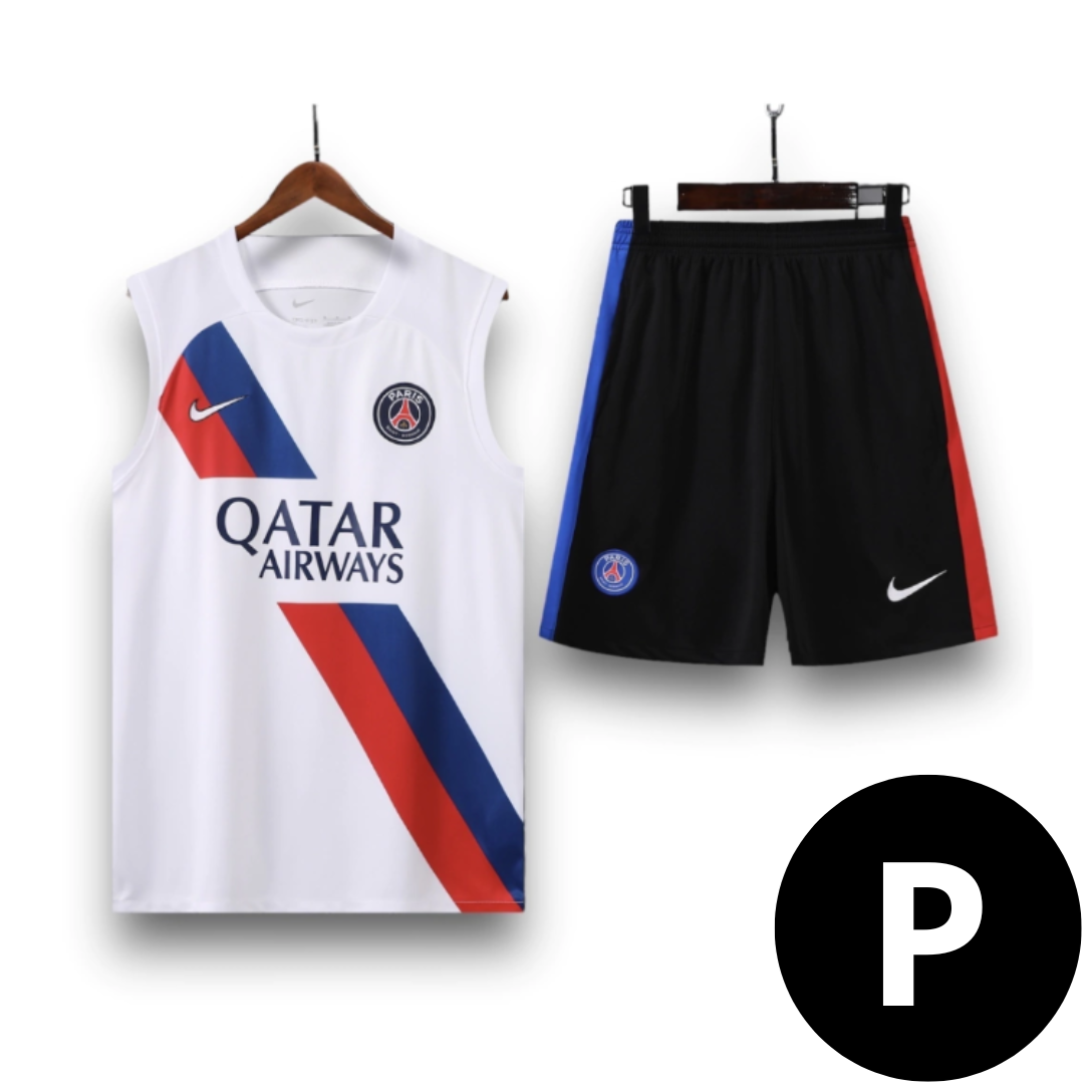 Kit Regata e Short PSG Treino Branco com Listra