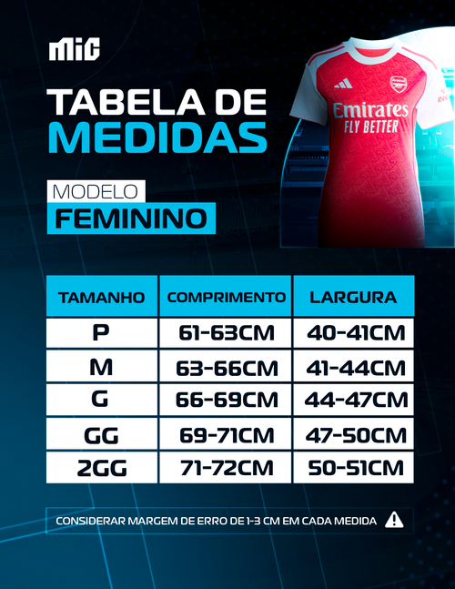 Tabela de medidas feminina