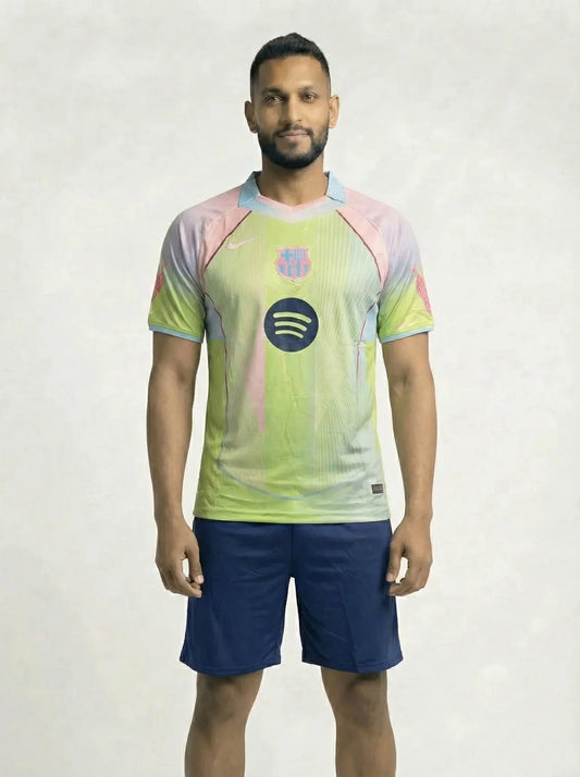 Kit Camisa/Short Barcelona Verde e Rosa 25/26