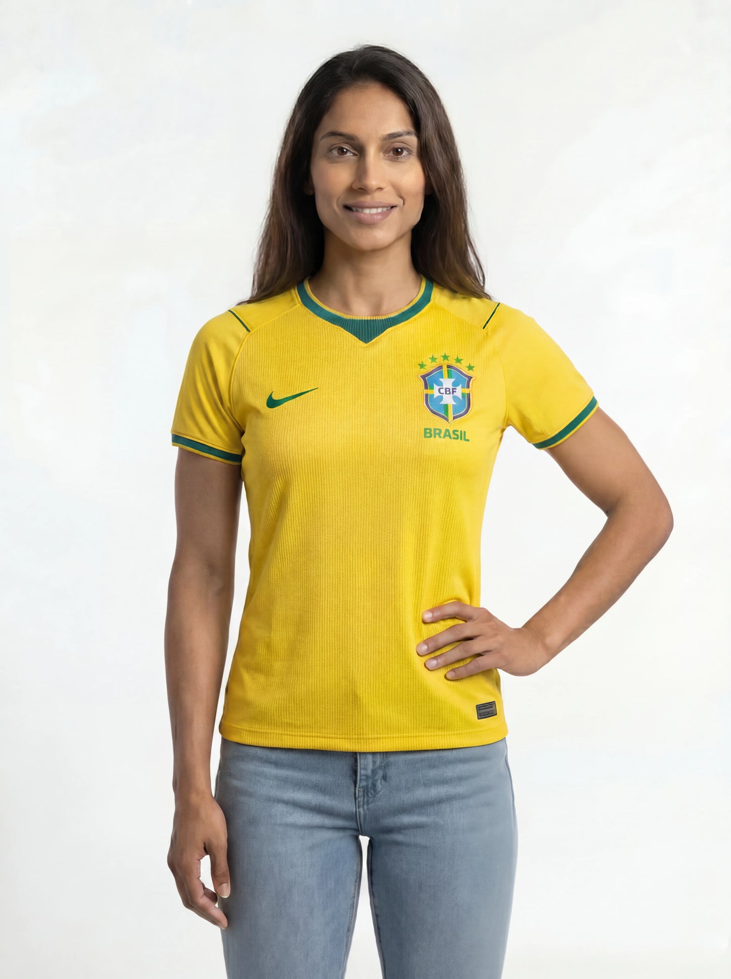 Camisa Feminina Seleção Brasil Amarela I 26/27 (Gola Verde Escuro)