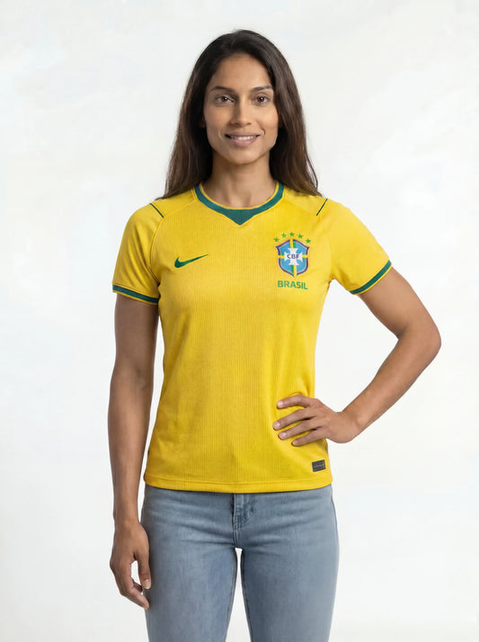Camisa Feminina Seleção Brasil Amarela I 26/27 (Gola Verde Escuro)