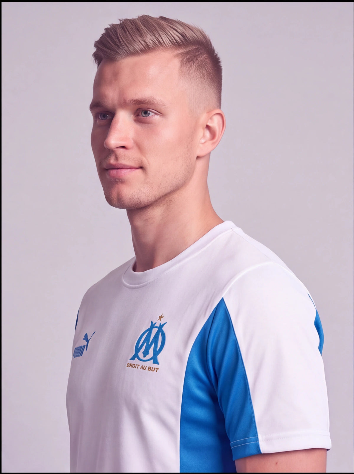 Kit Camisa e Short Olympique de Marseille Branco com Azul