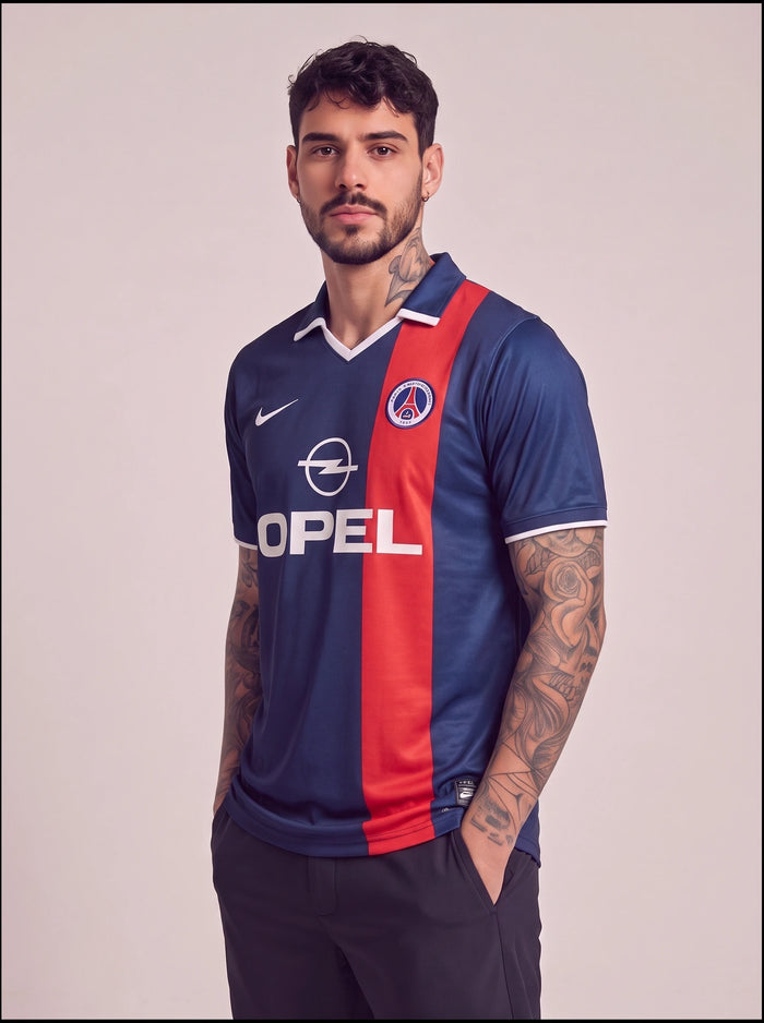 Camisa Retrô PSG I Azul com Vermelho 2001/02