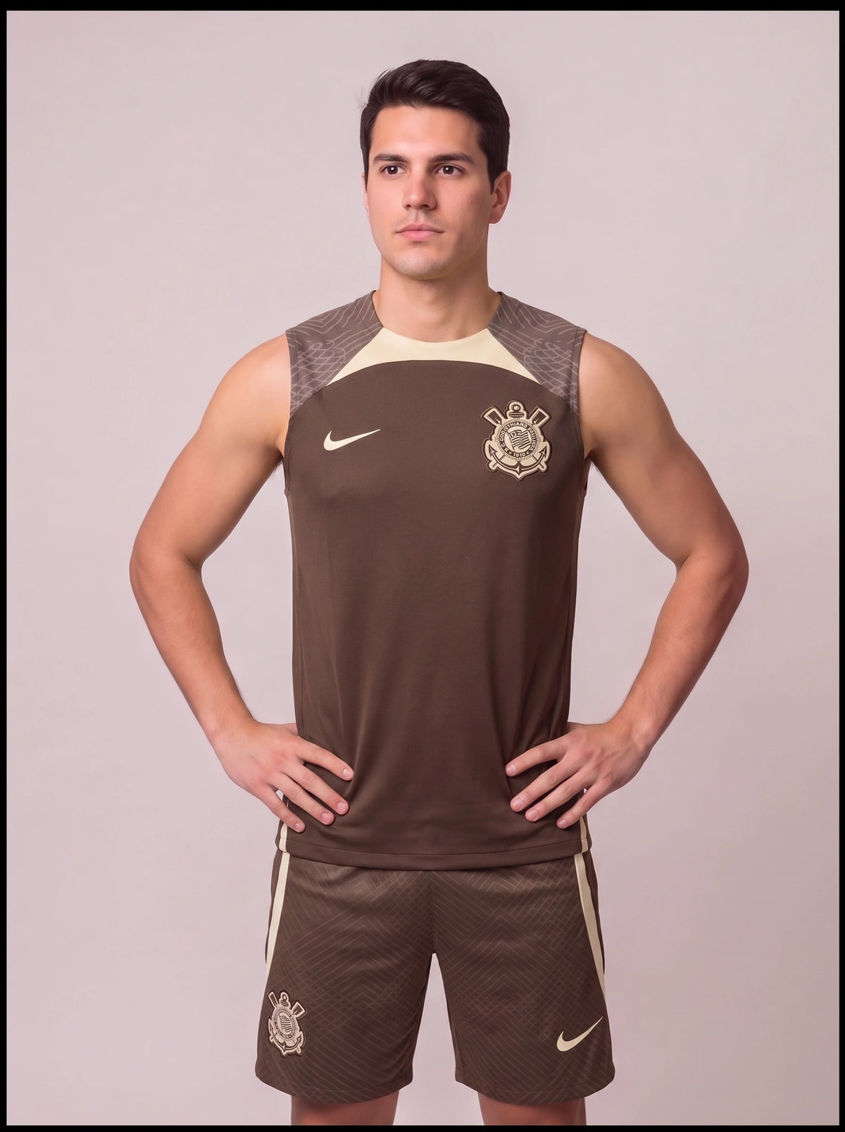 Kit Regata e Short Corinthians Treino Marrom