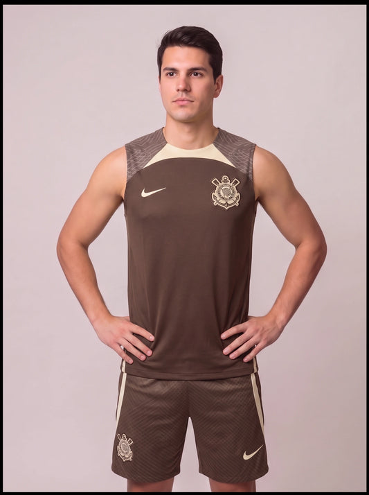 Kit Regata e Short Corinthians Treino Marrom