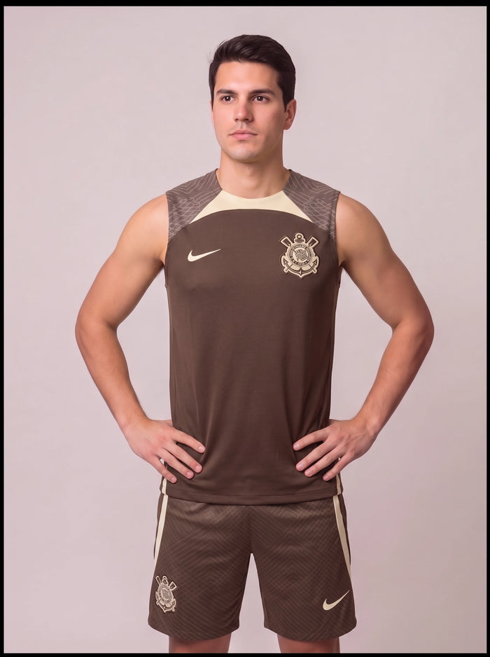 Kit Regata e Short Corinthians Treino Marrom
