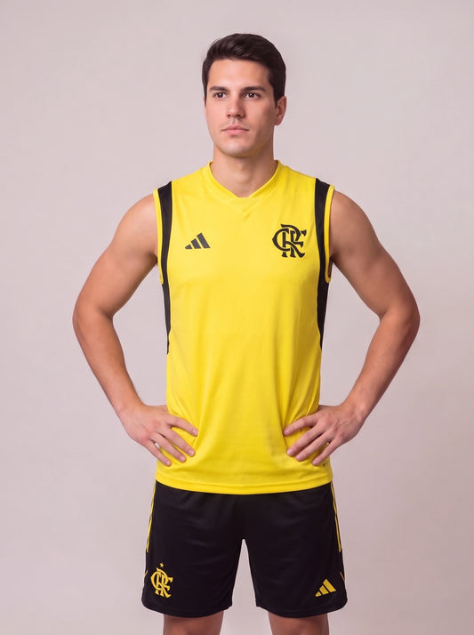 Kit Regata e Short Flamengo Treino Amarelo