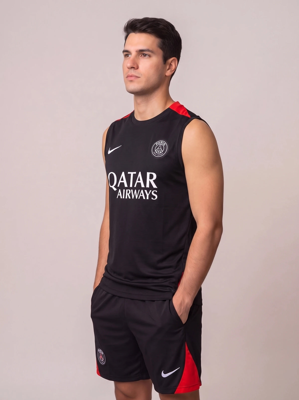 Kit Regata e Short PSG Preto Treino