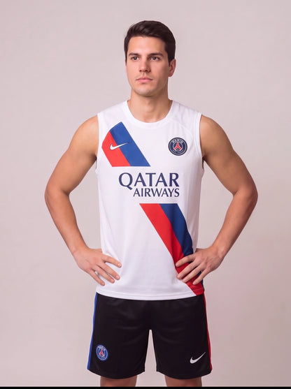 Kit Regata e Short PSG Treino Branco com Listra