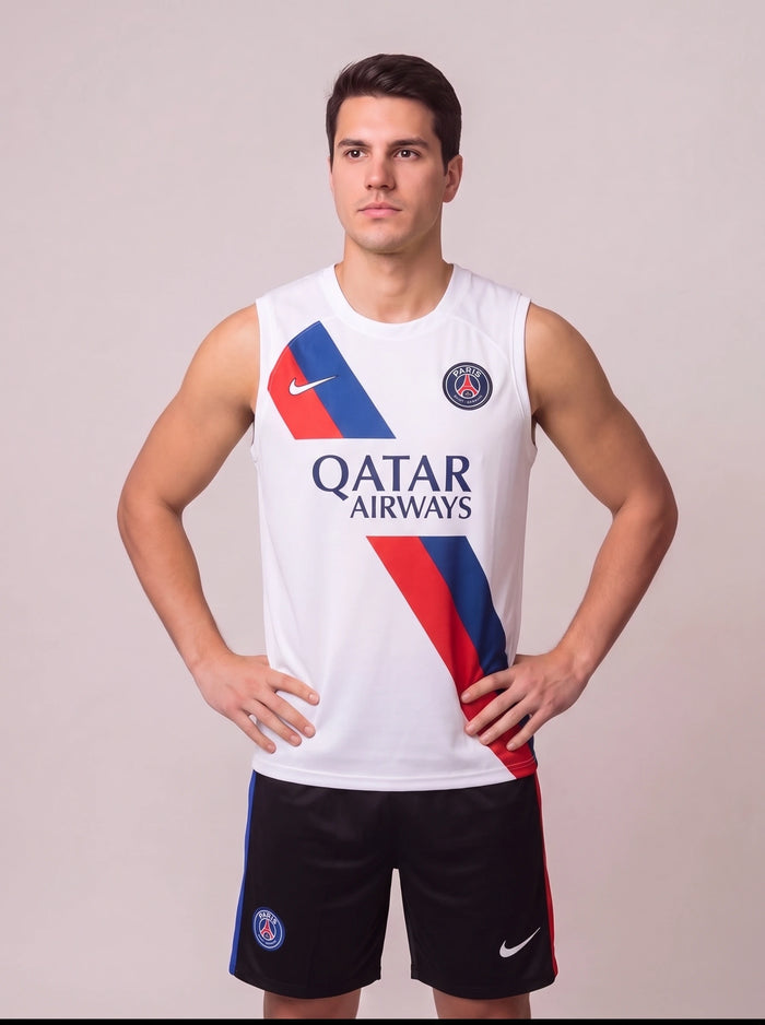 Kit Regata e Short PSG Treino Branco com Listra
