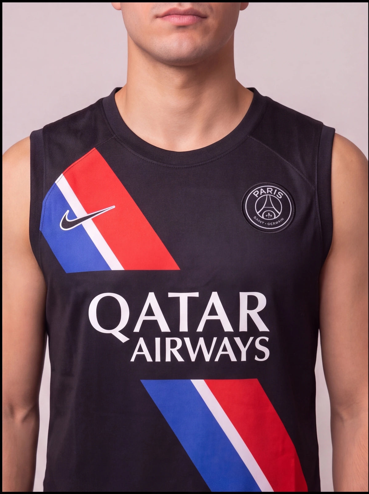 Kit Regata e Short PSG Treino Preto com Listra