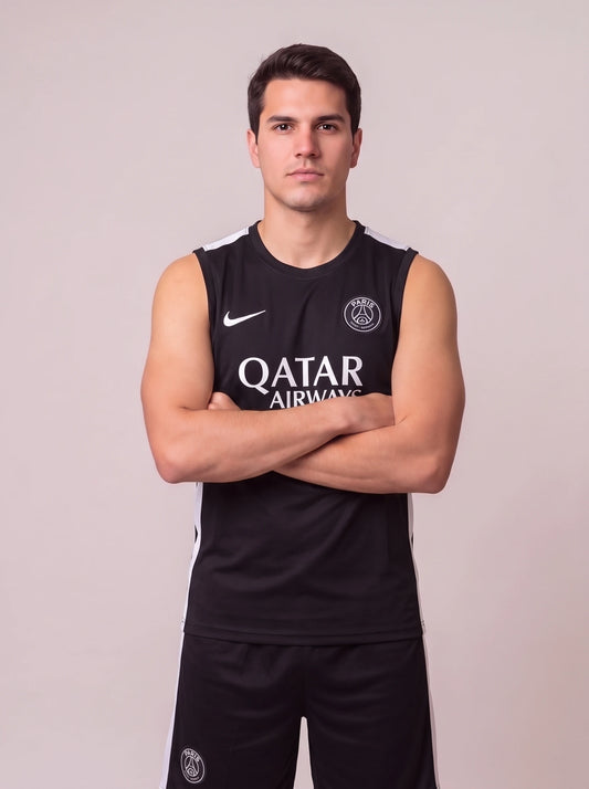Kit Regata e Short Treino PSG Preto e Branco