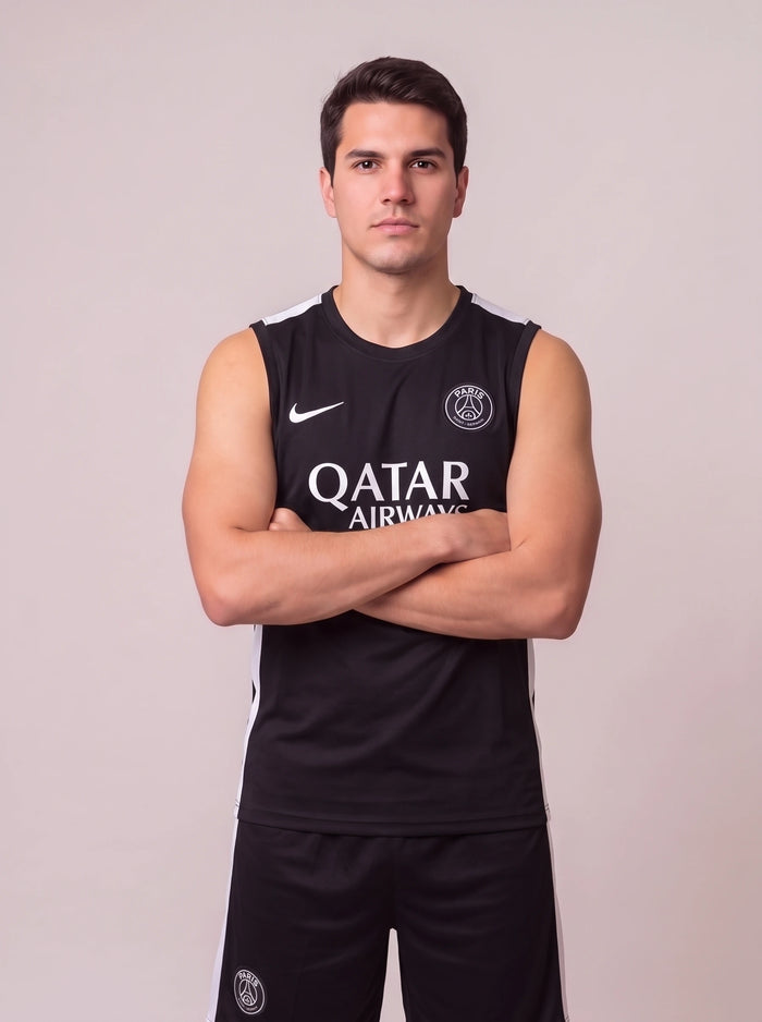 Kit Regata e Short Treino PSG Preto e Branco