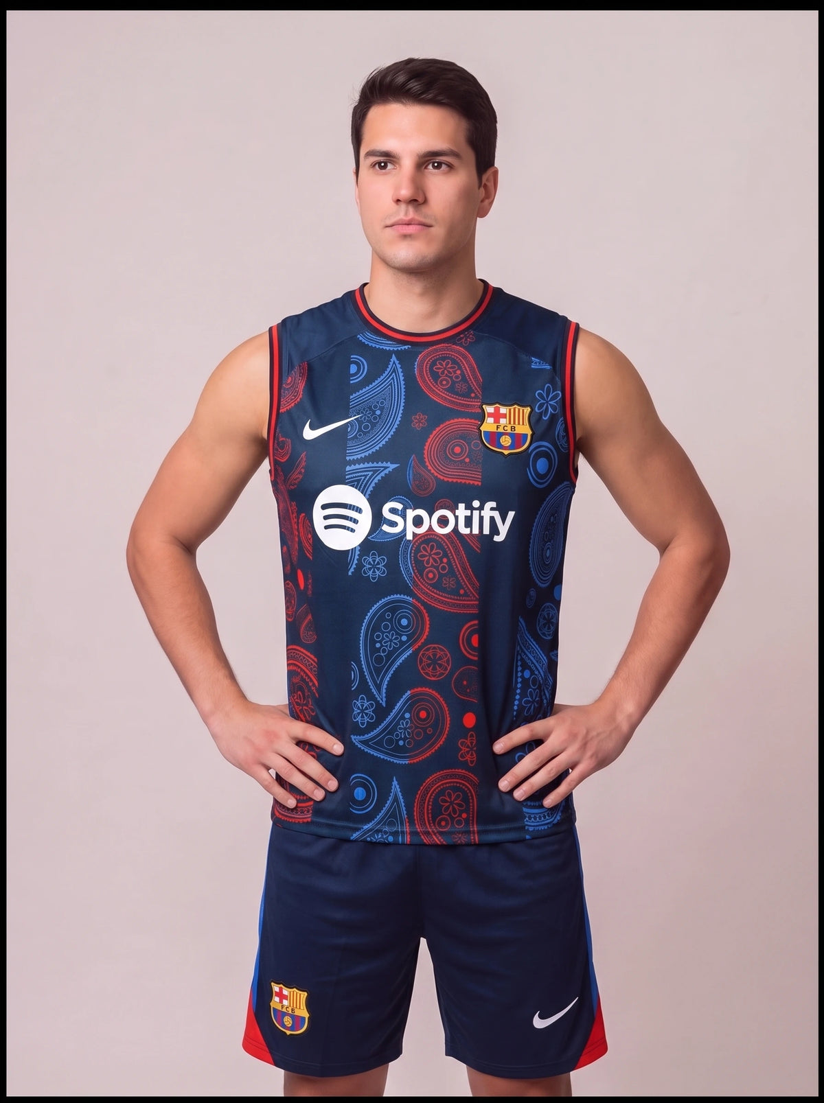 Kit Regata e Short Barcelona Pré-Jogo Azul 2024/25