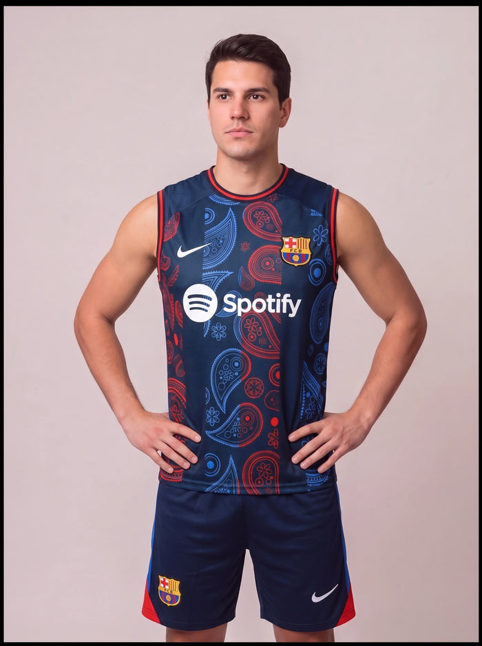 Kit Regata e Short Barcelona Pré-Jogo Azul 2024/25
